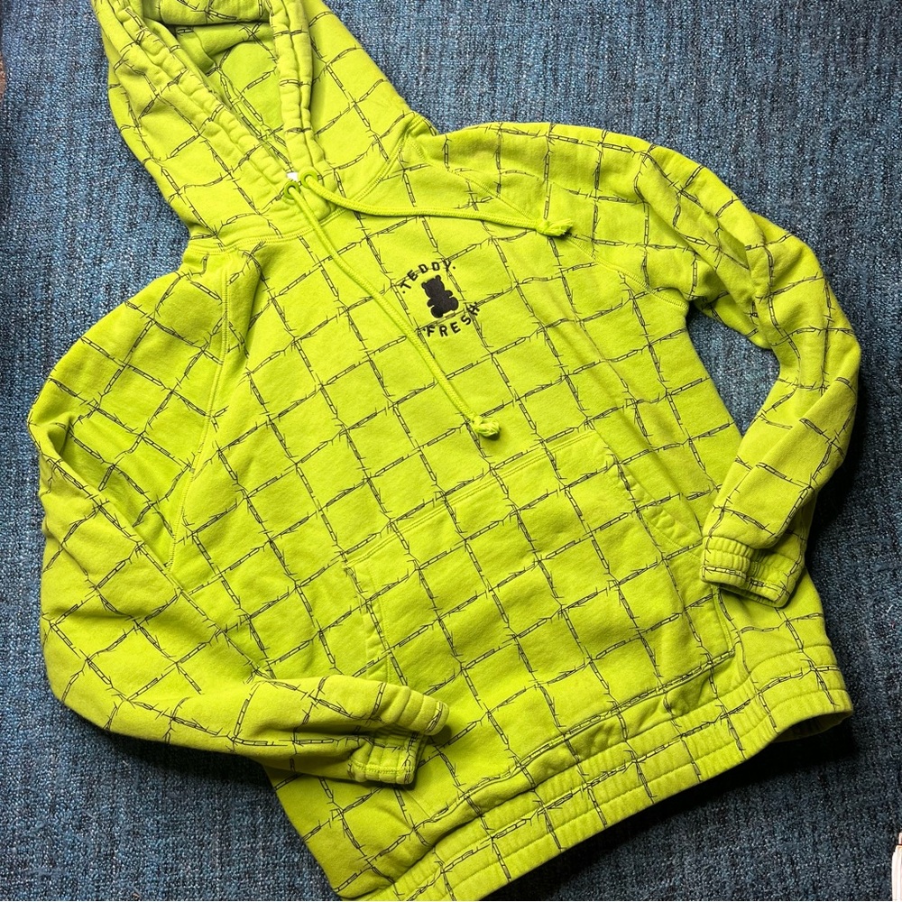Teddy Fresh Barbed Wire Pullover Hoodie in Lime Green Black Men's Size Small